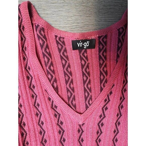 VINTAGE 70s Pleated Pink Red Midi Cable Knit Sweater Dress | TheStyleMinr.com - Picture 5 of 14
